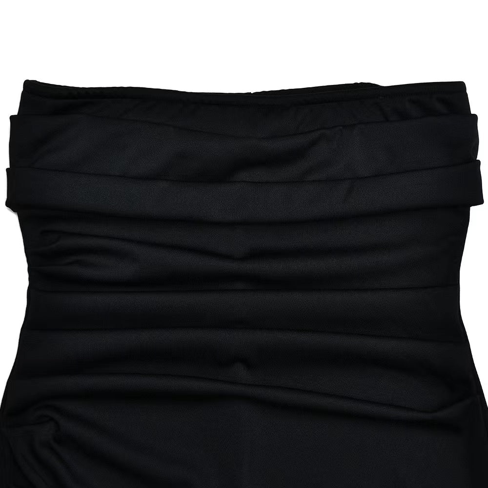 Black Off-Shoulder Strapless Maxi Dress – Backless, High Split, Sleeveless Bodycon Evening & Party Dress