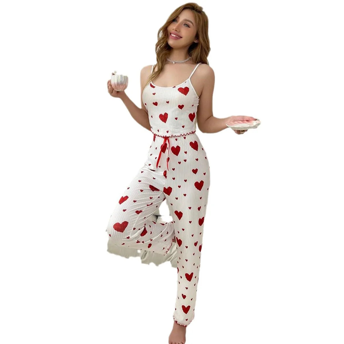 Women’s Plus Size Pajama Set – 2 Piece Love Print