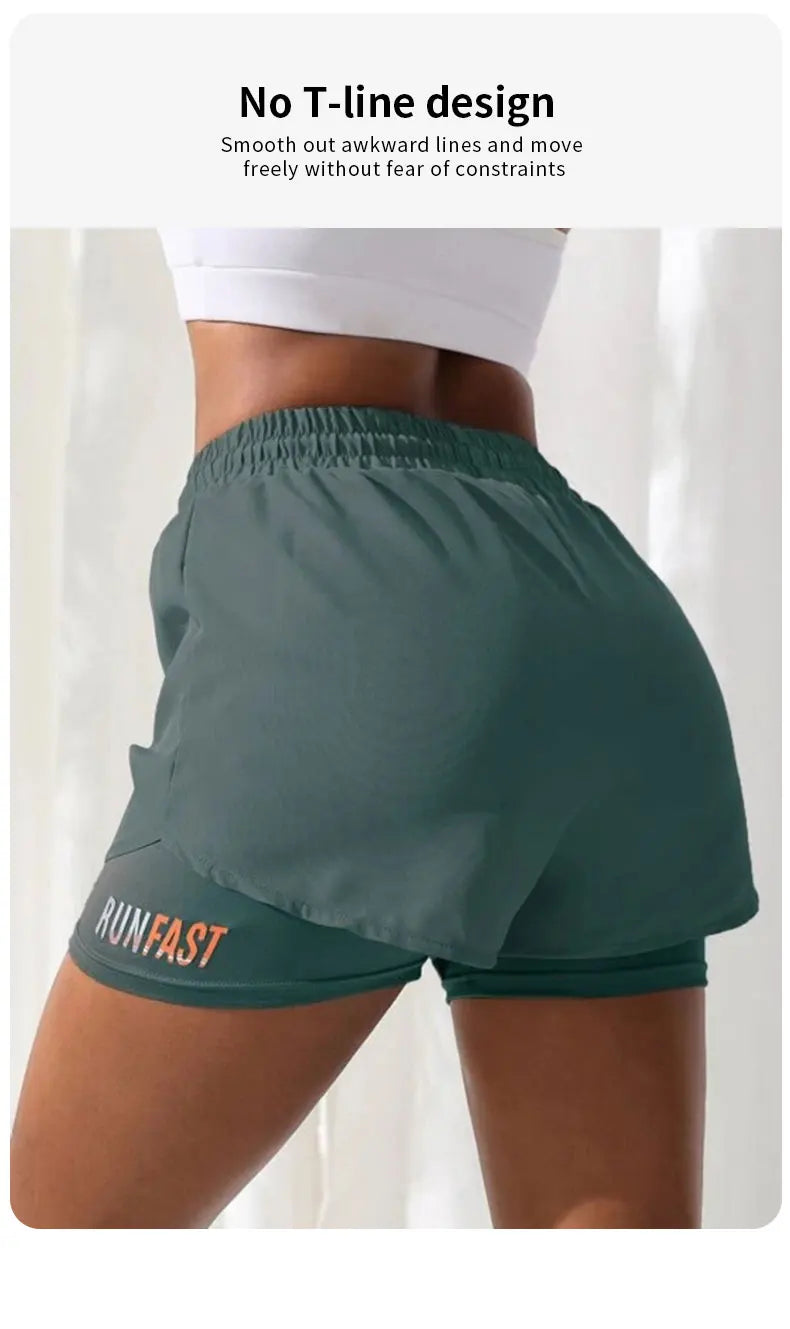 Women's High-Rise Fake Two-Piece Yoga Shorts