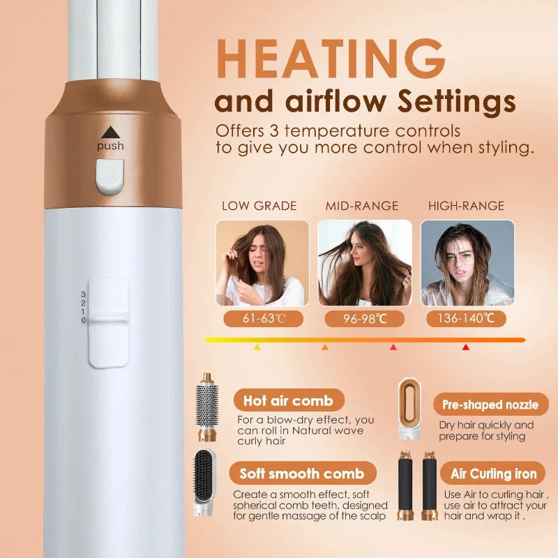 5-in-1 Hair Dryer Brush Set – Hot Comb, Curling Iron & Hair Straightener for Professional Styling