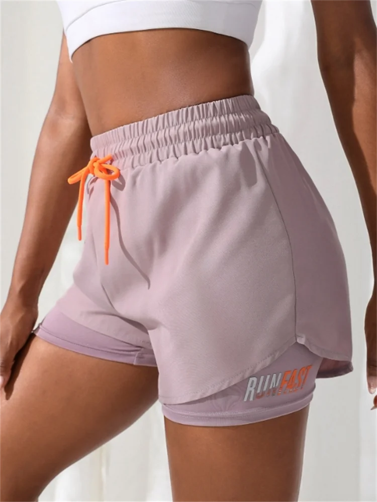 Women's High-Rise Fake Two-Piece Yoga Shorts