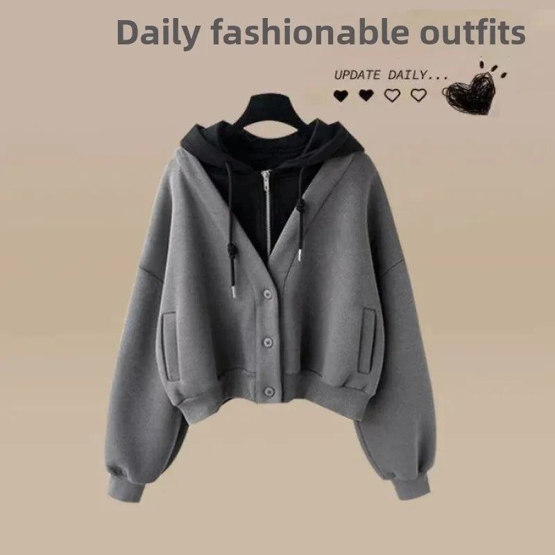 Women’s Loose Wide-Leg Pants Set – Casual Two-Piece Hoodie Outfit, Korean Style, Trendy INS Fashion