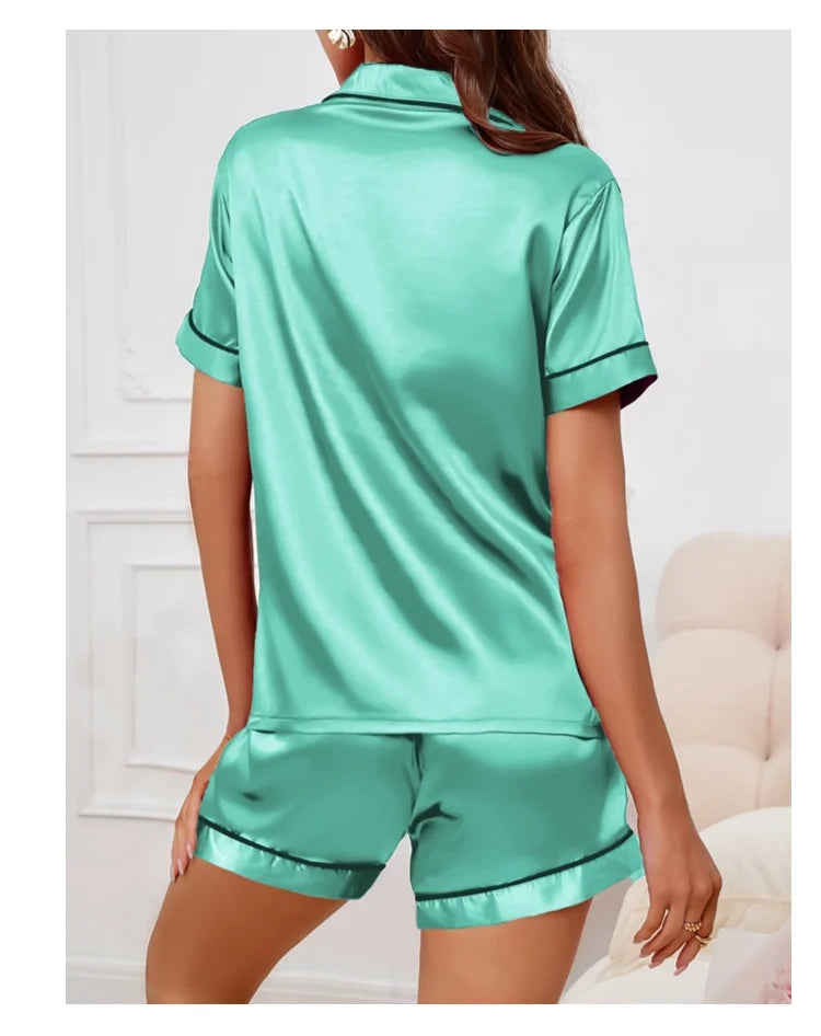 Women’s Satin Pajama Set – 2 Piece Summer Sleepwear