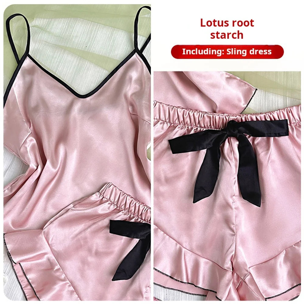 Smooth Satin Sleepwear – Ruffle Trim & Sling Top