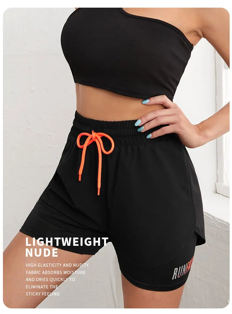 Women's High-Rise Fake Two-Piece Yoga Shorts