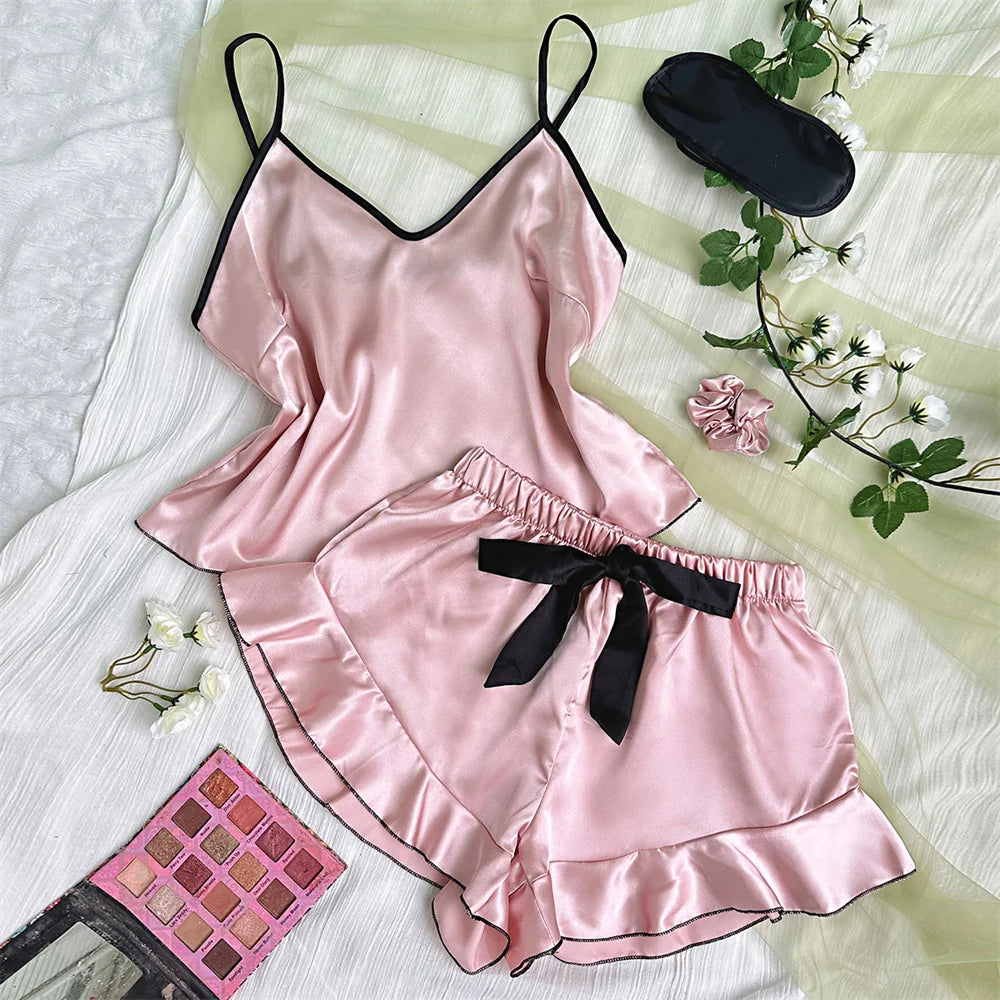 Smooth Satin Sleepwear – Ruffle Trim & Sling Top