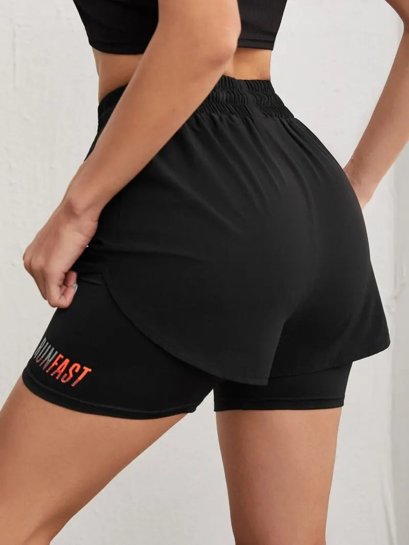Women's High-Rise Fake Two-Piece Yoga Shorts