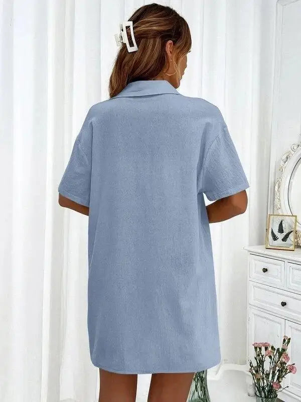 Women’s Casual Two-Piece Suit – Short Sleeve Single-Breasted Top & Skirt, Solid Color
