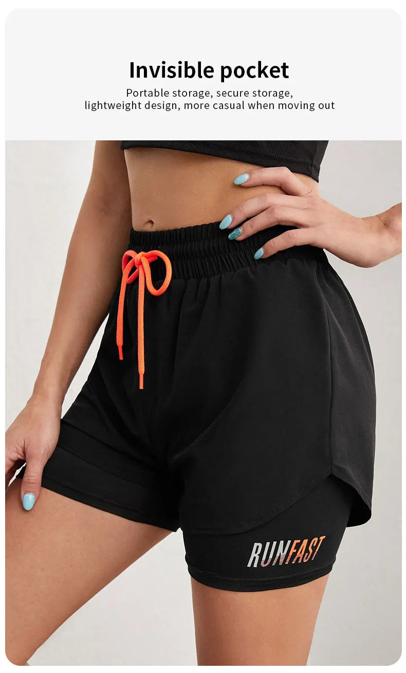 Women's High-Rise Fake Two-Piece Yoga Shorts