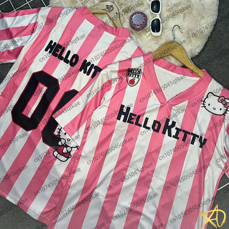MINISO Sanrio Hello Kitty V-Neck T-Shirt – Loose, Lightweight, Breathable Casual Streetwear for Women & Men