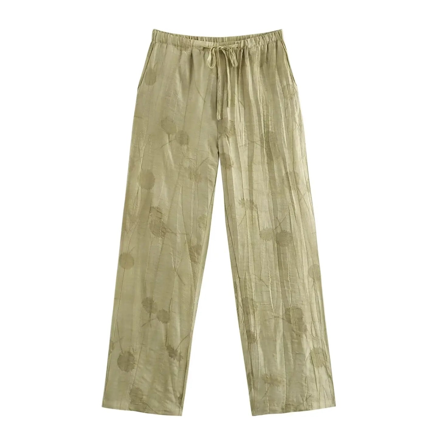 Women’s Printed Two-Piece Set – Lapel Half-Sleeve Top & High-Waist Lace-Up Wide-Leg Pants