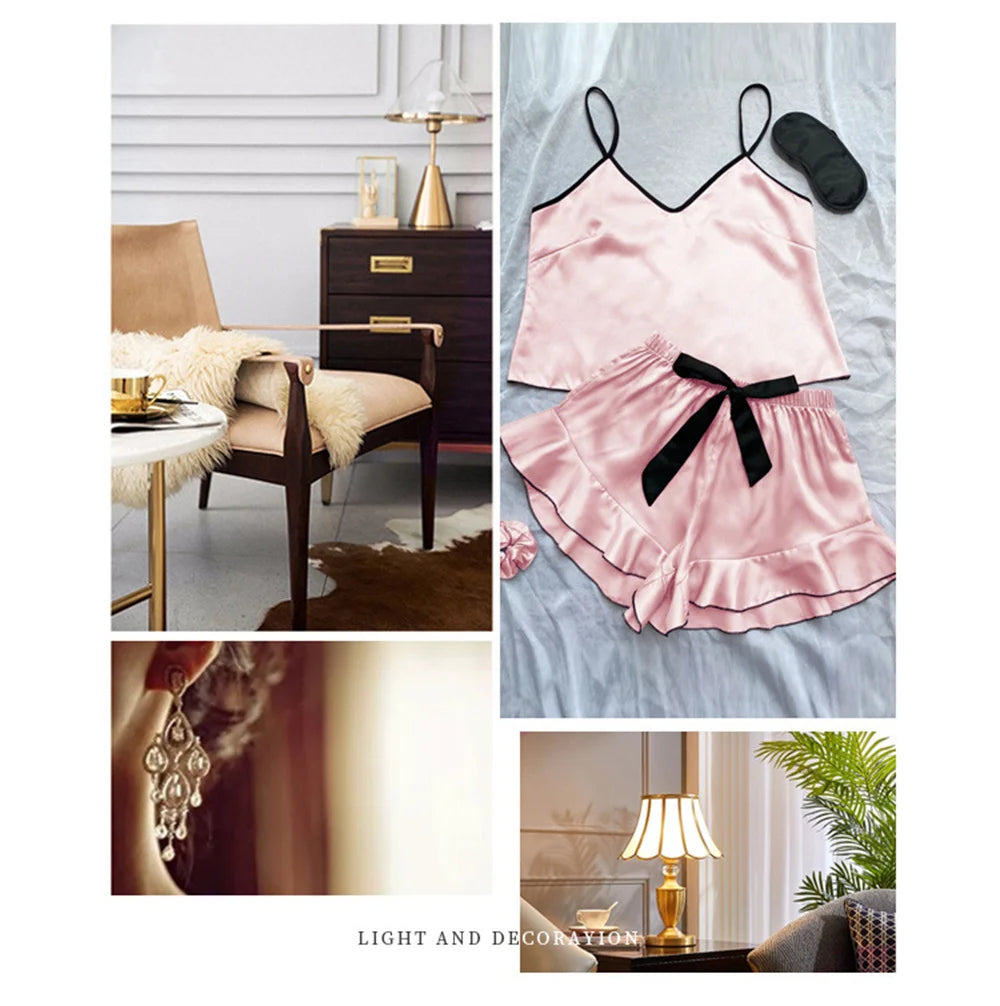 Smooth Satin Sleepwear – Ruffle Trim & Sling Top