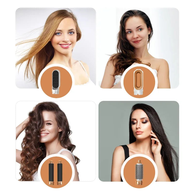 5-in-1 Hair Dryer Brush Set – Hot Comb, Curling Iron & Hair Straightener for Professional Styling