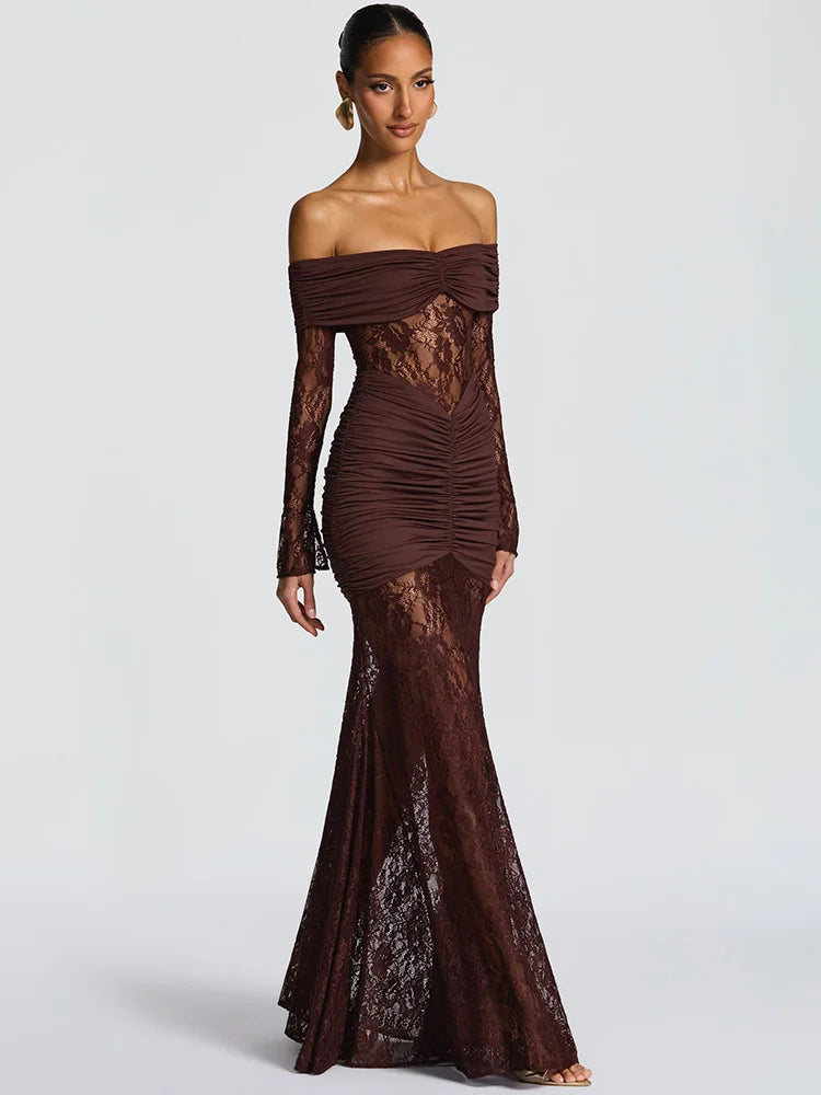 Mozision Off-Shoulder Lace Maxi Dress – Sexy & Backless