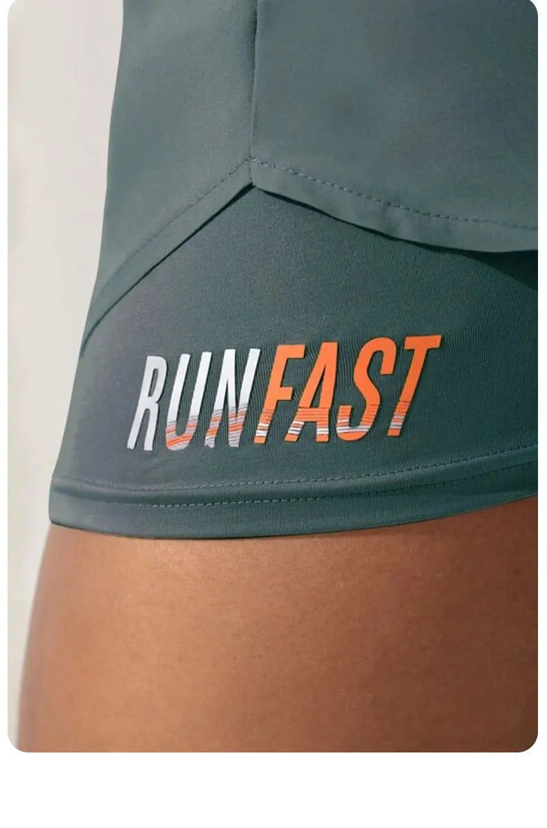 Women's High-Rise Fake Two-Piece Yoga Shorts