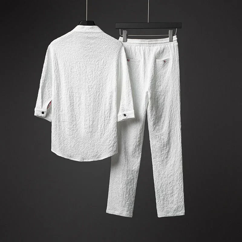 Men’s Luxury Summer Suit – Ultra-Thin, Loose-Fit, Mid-Sleeve Two-Piece Set