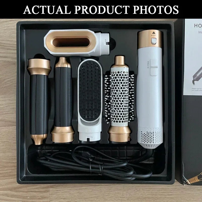 5-in-1 Hair Dryer Brush Set – Hot Comb, Curling Iron & Hair Straightener for Professional Styling