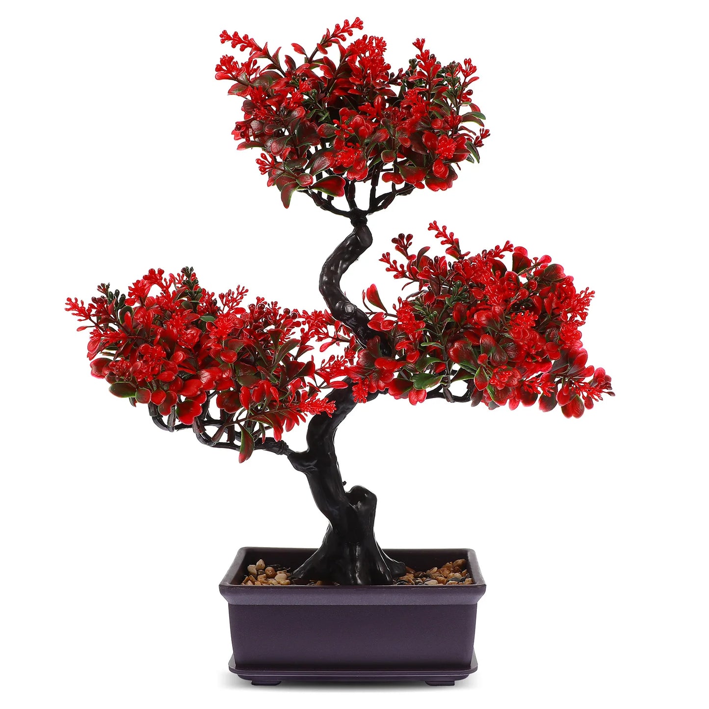Artificial Bonsai Tree – Realistic Red Faux Plant Decor