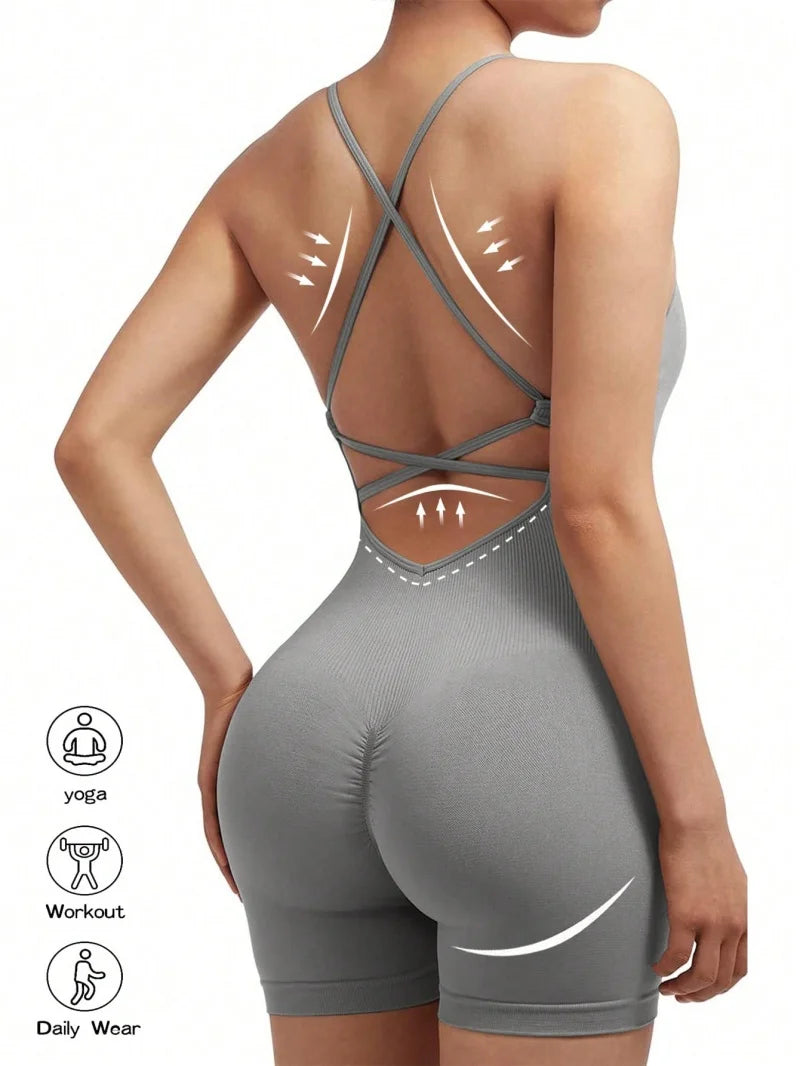 Sexy Cross-Back Fitness Jumpsuit