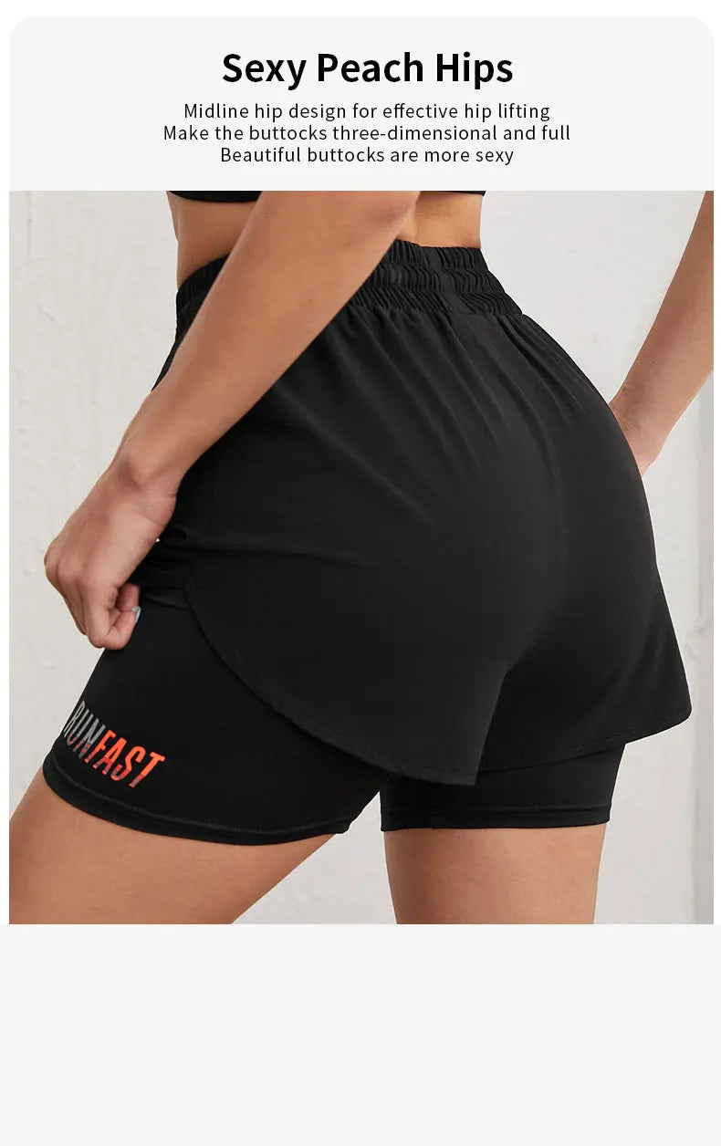 Women's High-Rise Fake Two-Piece Yoga Shorts
