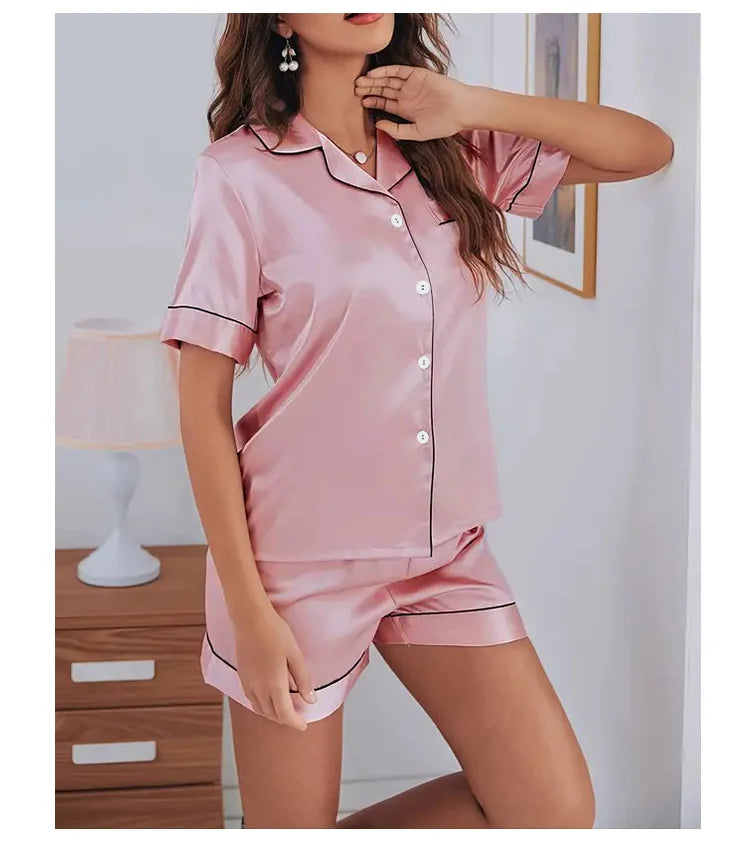Women’s Satin Pajama Set – 2 Piece Summer Sleepwear