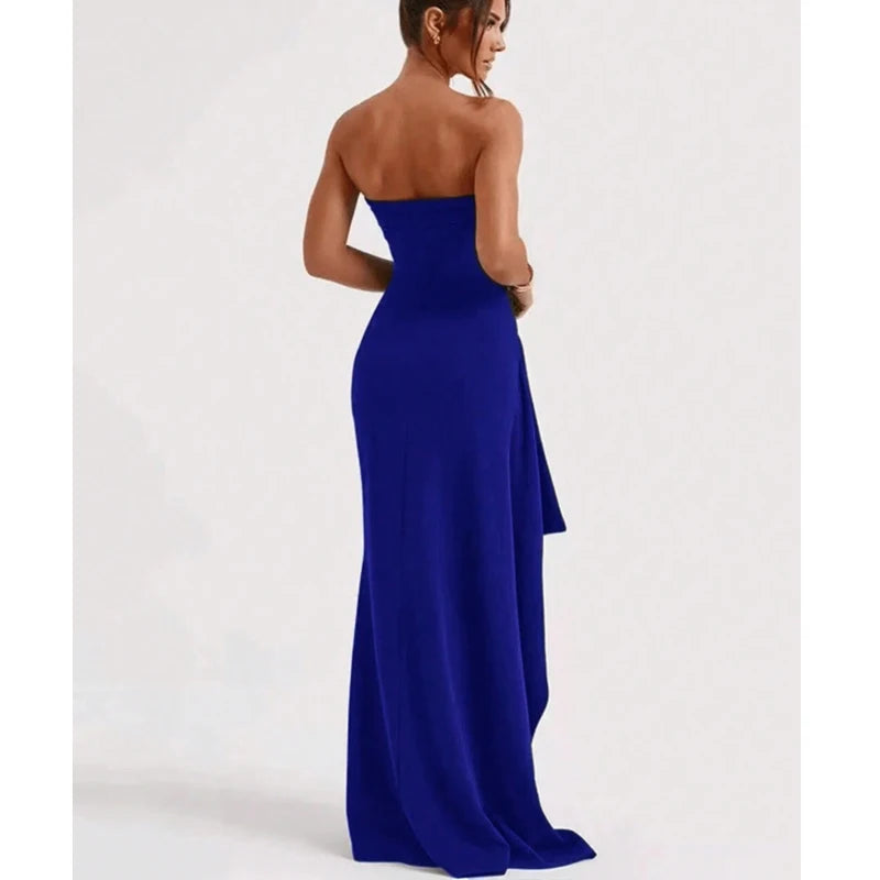 Summer Strapless Slash Neck Evening Dress – Sleeveless, High Slit, Backless Elegant Long Dress