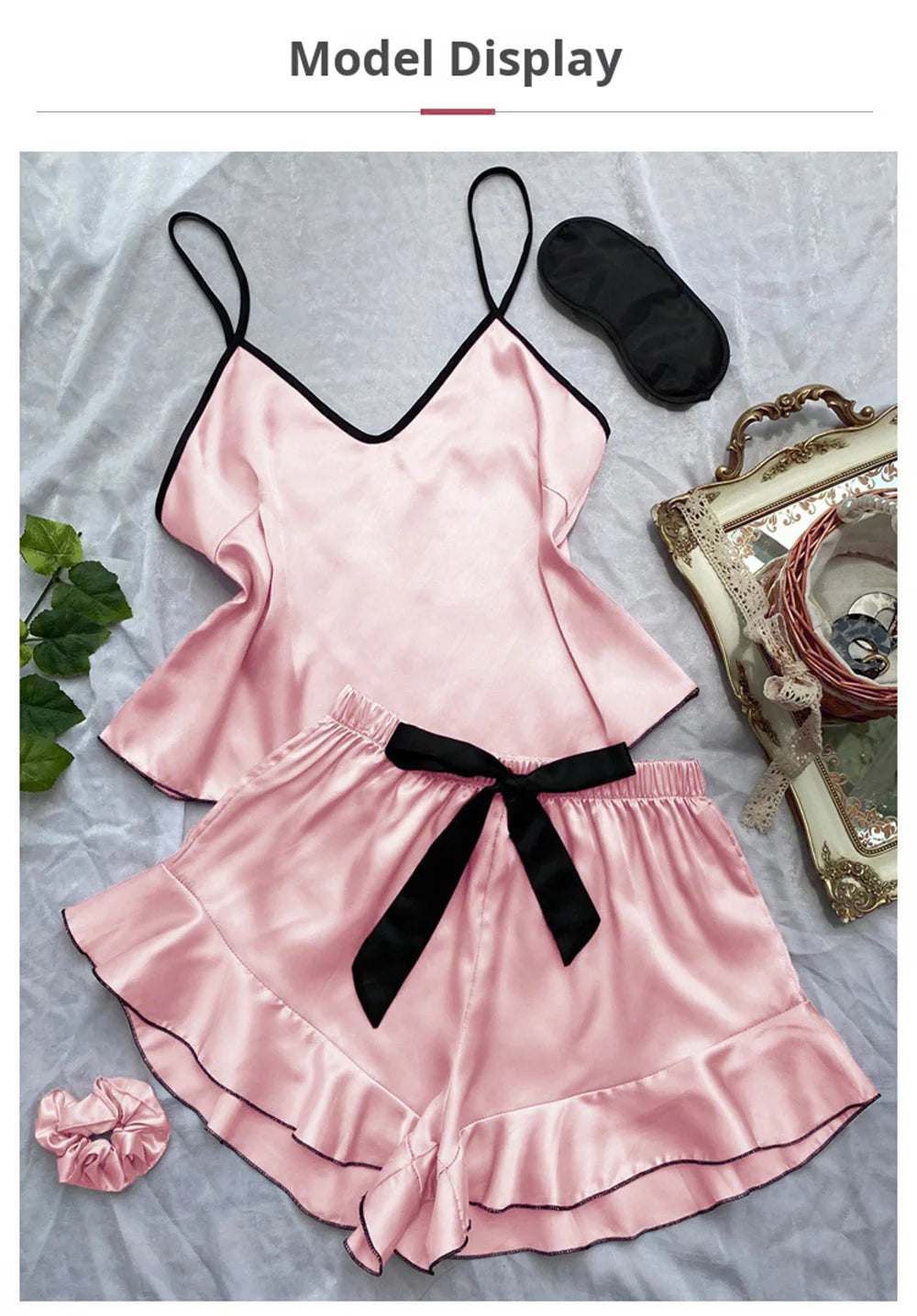 Smooth Satin Sleepwear – Ruffle Trim & Sling Top