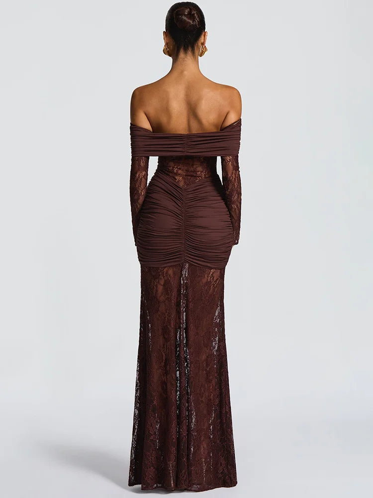 Mozision Off-Shoulder Lace Maxi Dress – Sexy & Backless