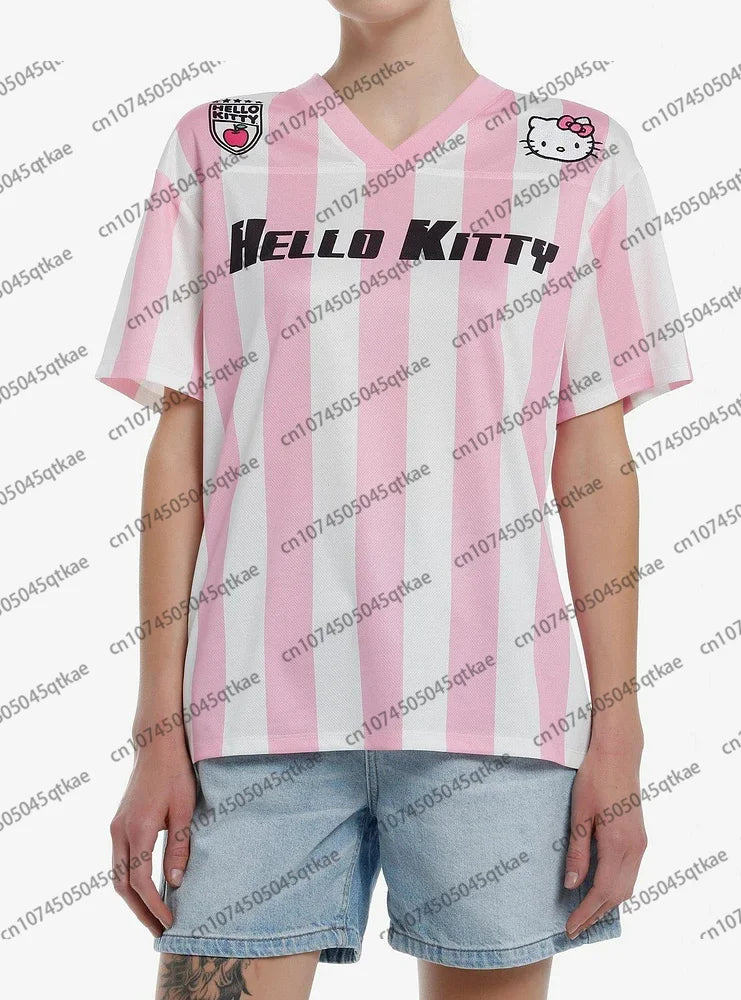 MINISO Sanrio Hello Kitty V-Neck T-Shirt – Loose, Lightweight, Breathable Casual Streetwear for Women & Men