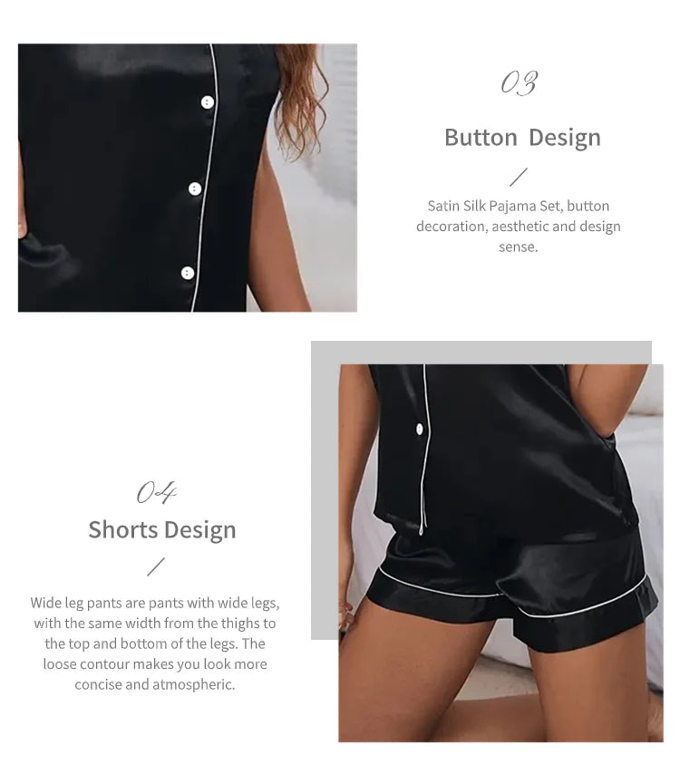 Women’s Satin Pajama Set – 2 Piece Summer Sleepwear