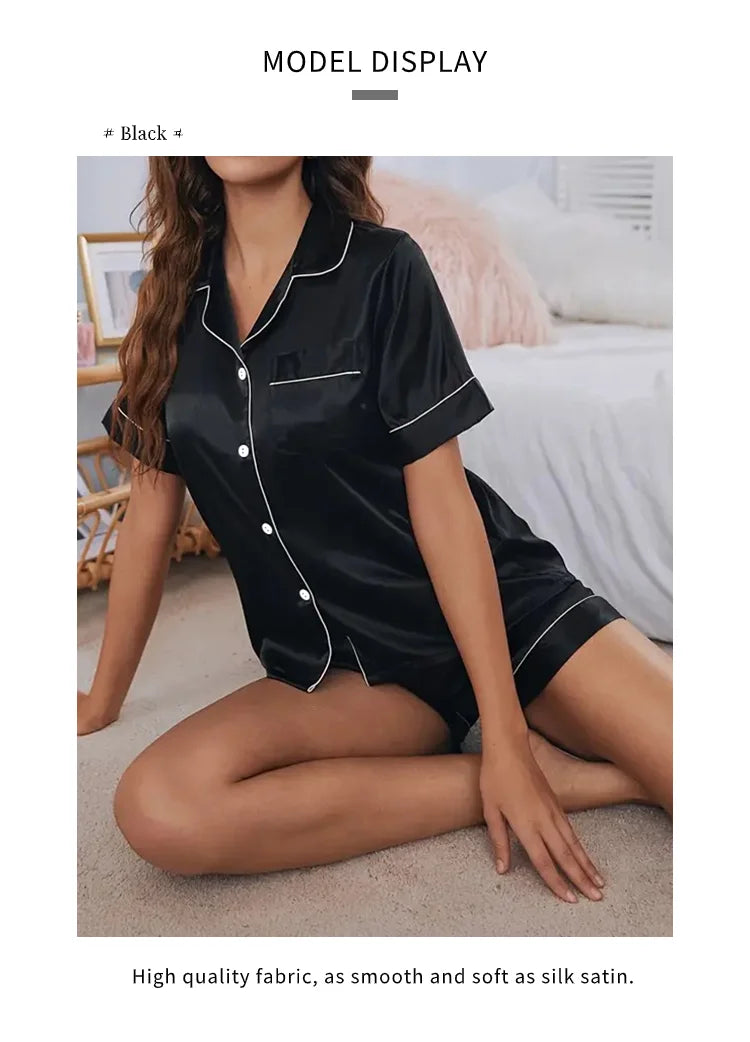 Women’s Satin Pajama Set – 2 Piece Summer Sleepwear