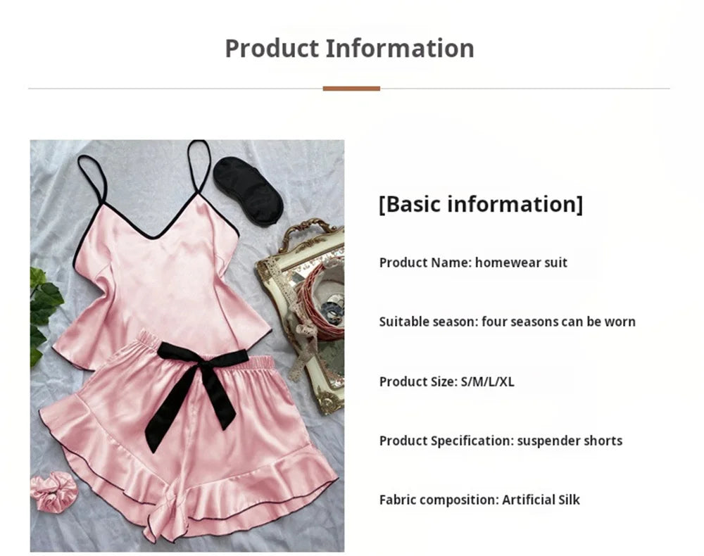 Smooth Satin Sleepwear – Ruffle Trim & Sling Top