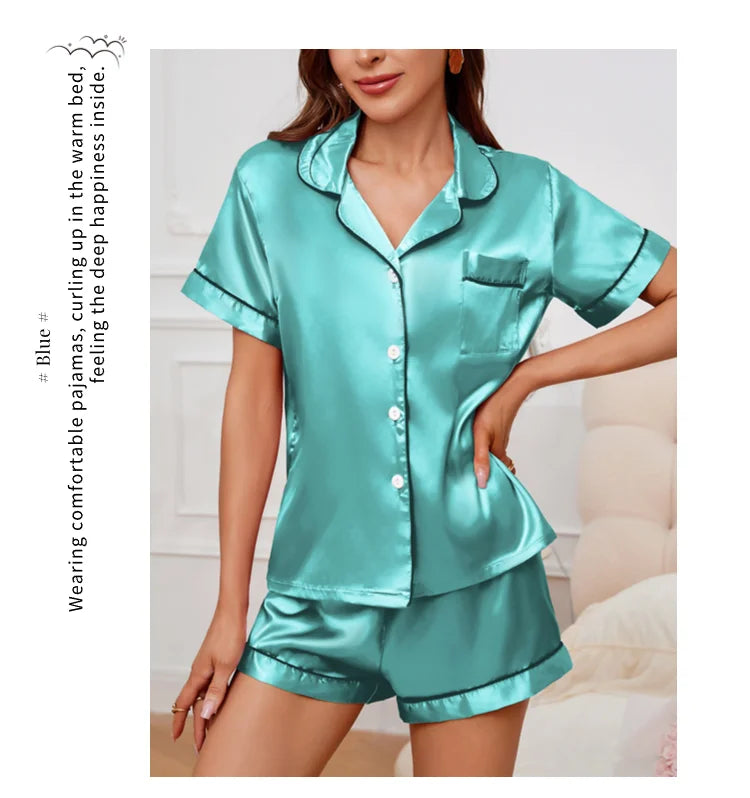 Women’s Satin Pajama Set – 2 Piece Summer Sleepwear