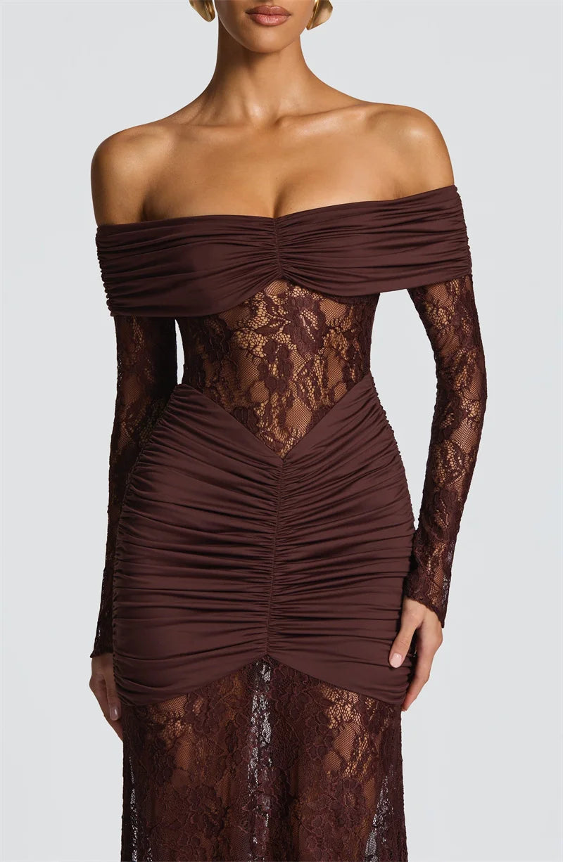 Mozision Off-Shoulder Lace Maxi Dress – Sexy & Backless