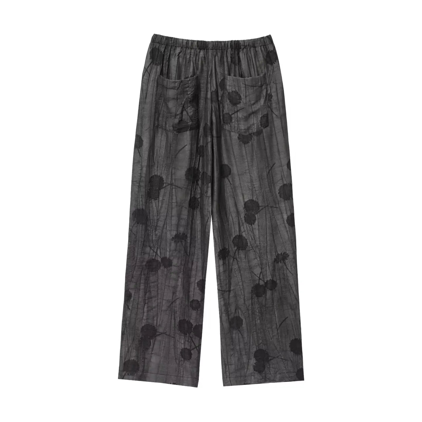 Women’s Printed Two-Piece Set – Lapel Half-Sleeve Top & High-Waist Lace-Up Wide-Leg Pants