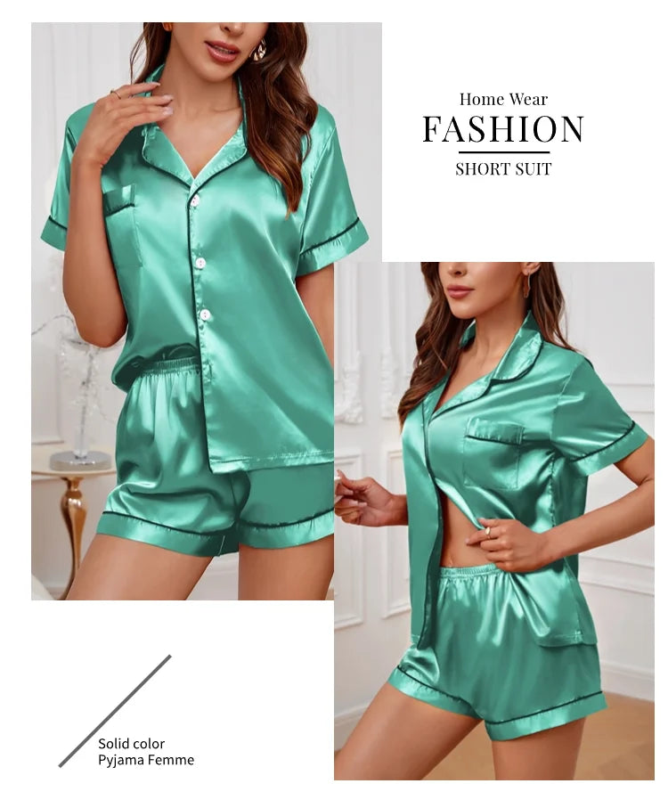 Women’s Satin Pajama Set – 2 Piece Summer Sleepwear