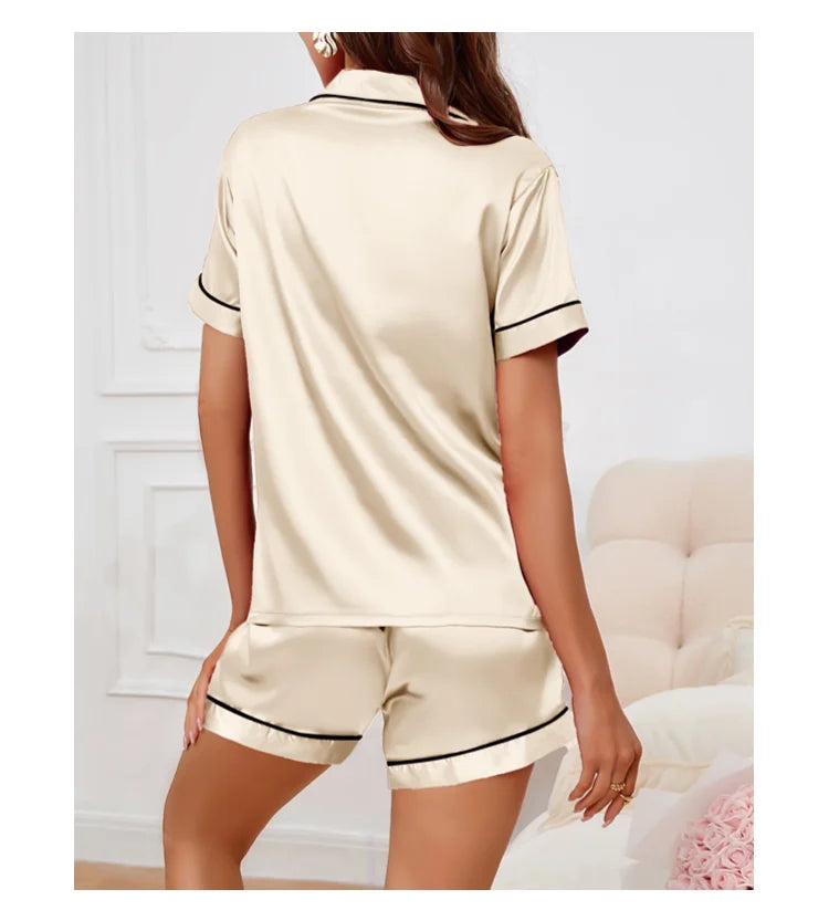Women’s Satin Pajama Set – 2 Piece Summer Sleepwear