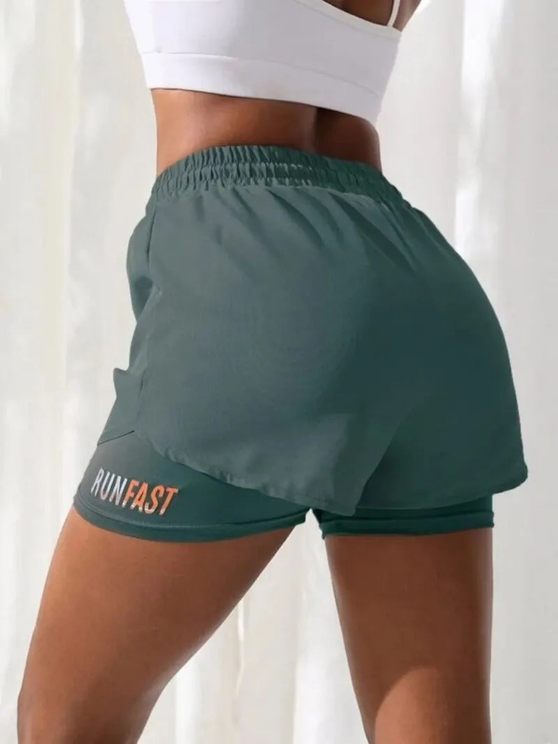 Women's High-Rise Fake Two-Piece Yoga Shorts