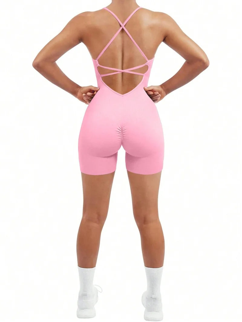 Sexy Cross-Back Fitness Jumpsuit