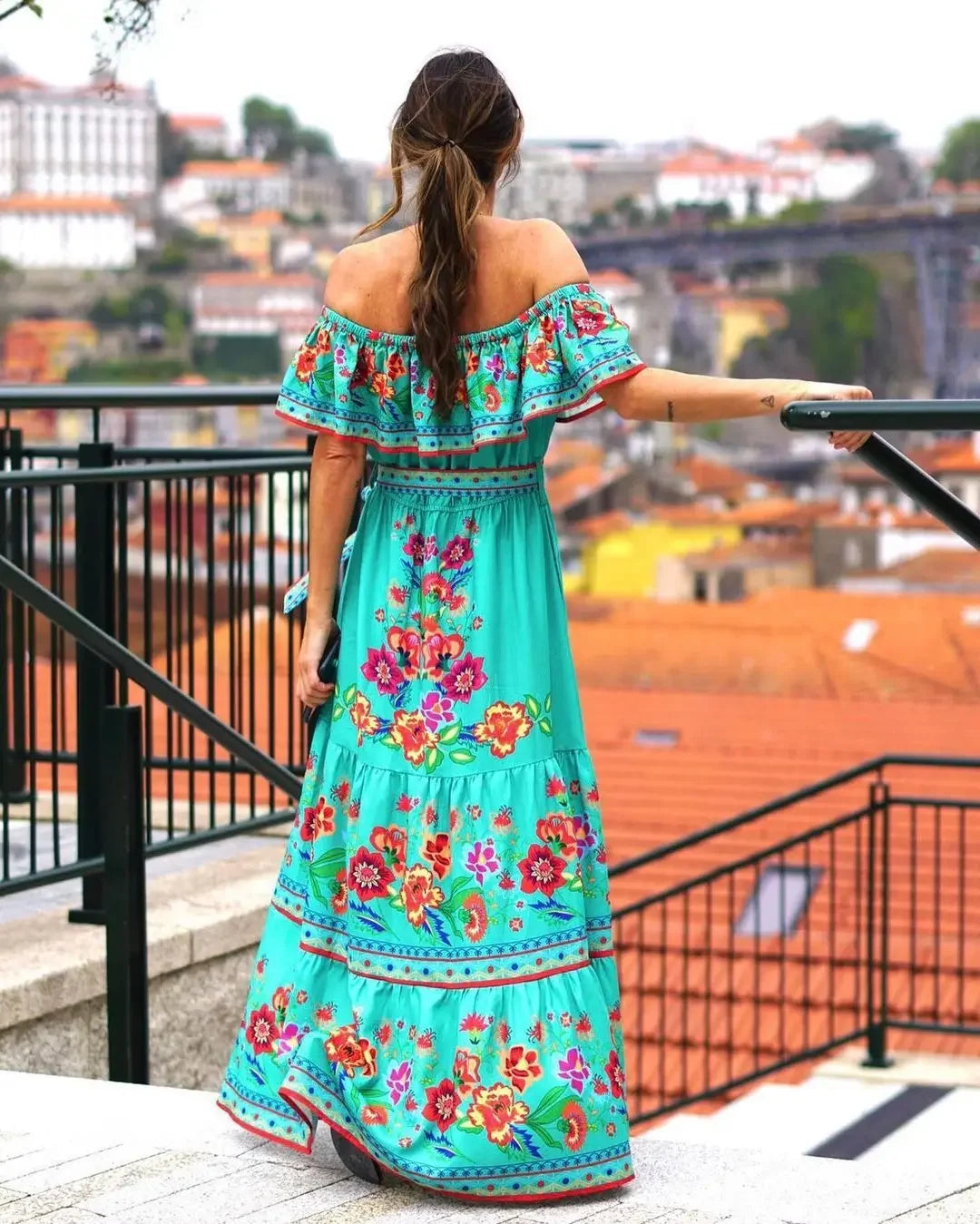 Spring/Summer One-Shoulder Maxi Dress – Red Flower Print, Sleeveless, Knee-Length, Regular Waist