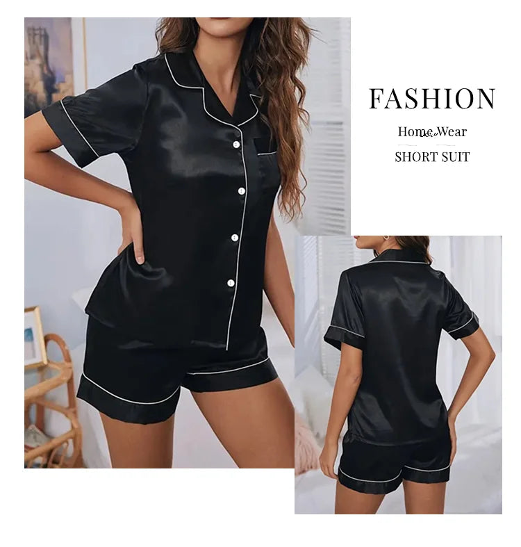 Women’s Satin Pajama Set – 2 Piece Summer Sleepwear
