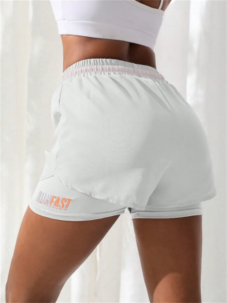 Women's High-Rise Fake Two-Piece Yoga Shorts