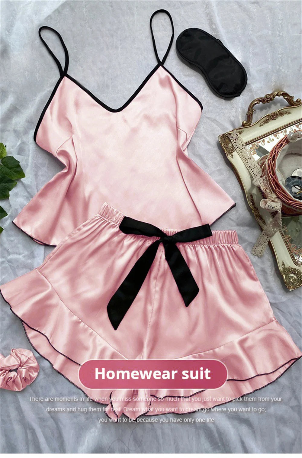 Smooth Satin Sleepwear – Ruffle Trim & Sling Top