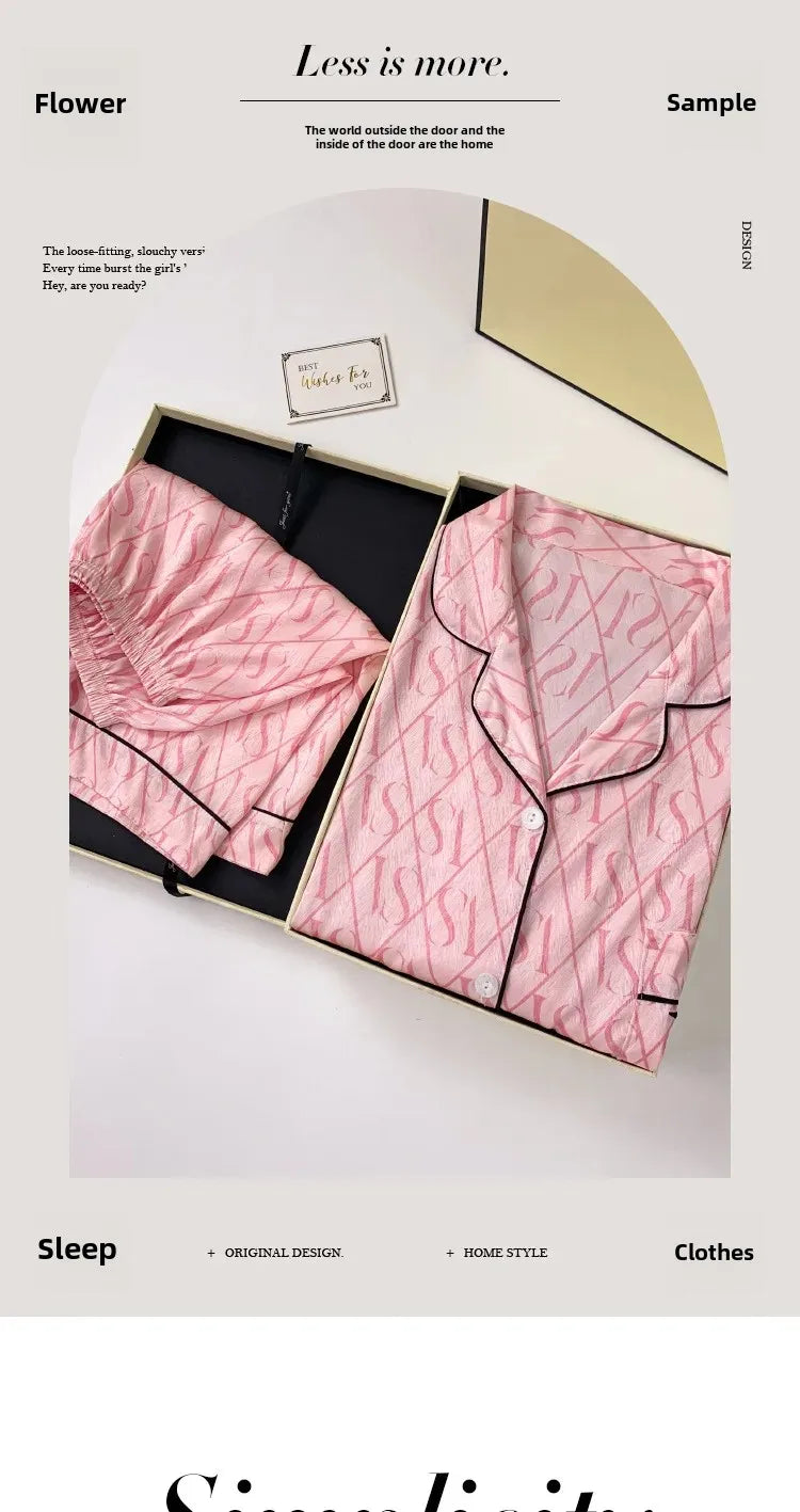 Summer Women’s Ice Silk Pajama Set – Short Sleeve Cardigan Loungewear