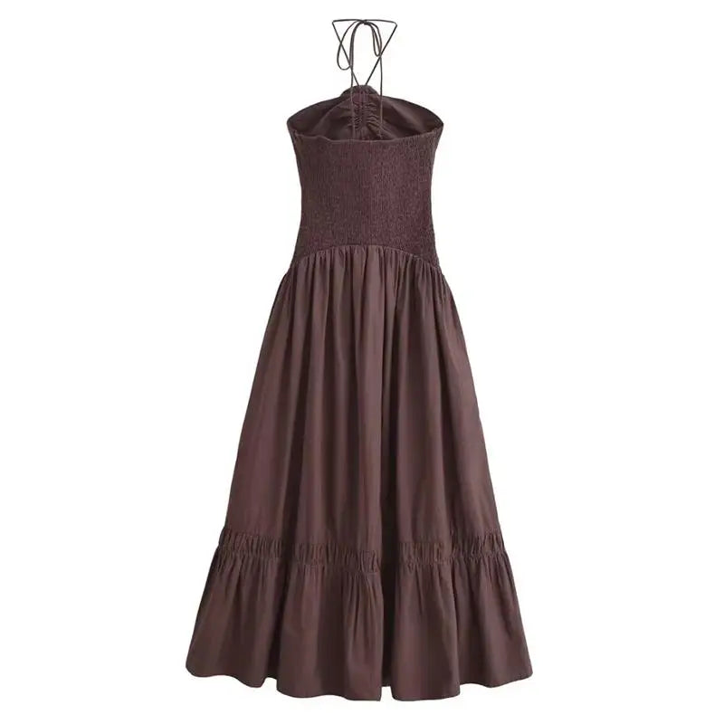 Women’s Summer Tube Top Dress – Hanging Neck, Chic Holiday & Party Long Dress