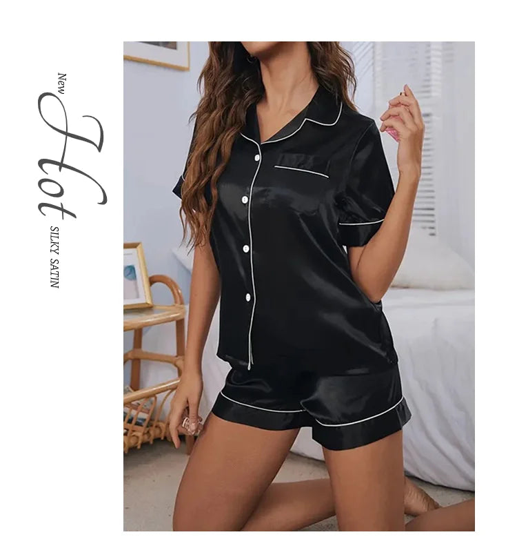 Women’s Satin Pajama Set – 2 Piece Summer Sleepwear