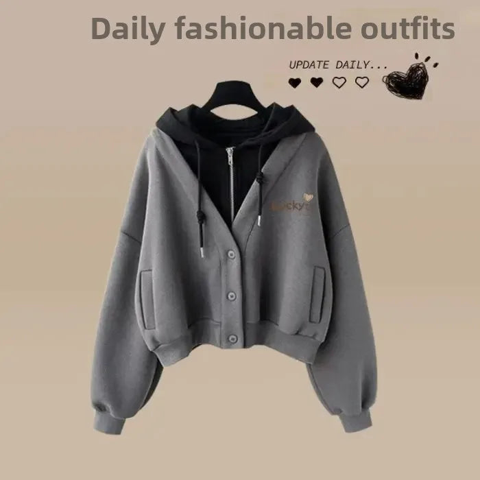 Women’s Loose Wide-Leg Pants Set – Casual Two-Piece Hoodie Outfit, Korean Style, Trendy INS Fashion