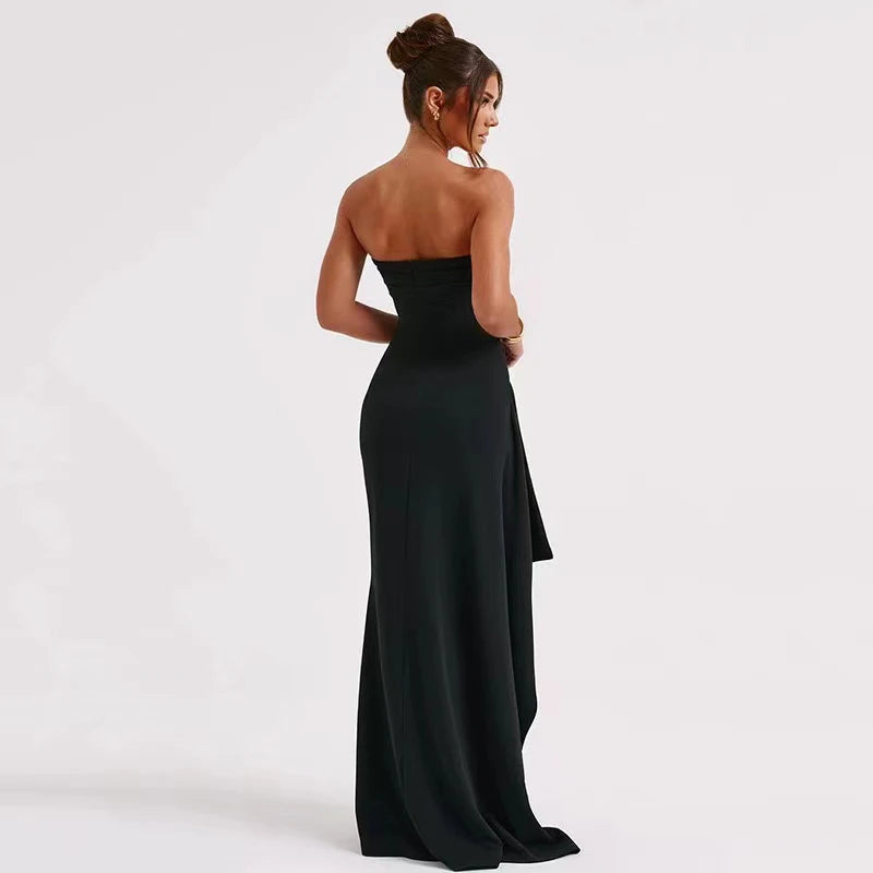 Summer Strapless Slash Neck Evening Dress – Sleeveless, High Slit, Backless Elegant Long Dress