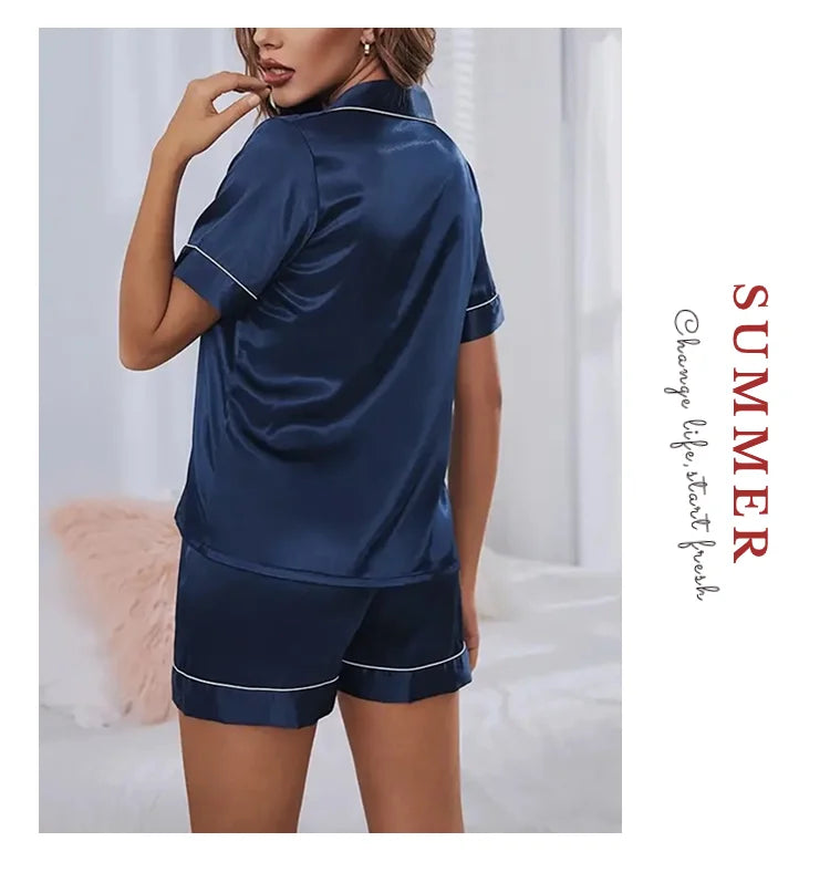 Women’s Satin Pajama Set – 2 Piece Summer Sleepwear