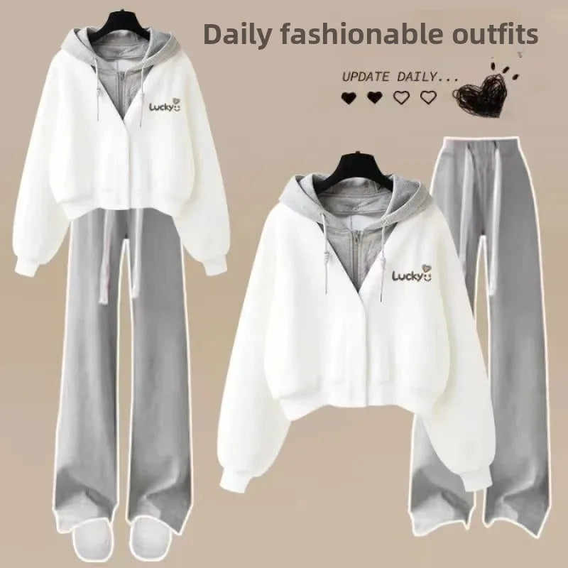 Women’s Loose Wide-Leg Pants Set – Casual Two-Piece Hoodie Outfit, Korean Style, Trendy INS Fashion
